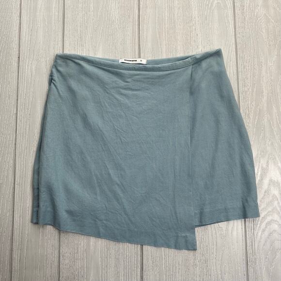 Woolworth’s Women's Light Blue Linen Blend Faux Wrap Mini Skirt Size 10 - Picture 1 of 9